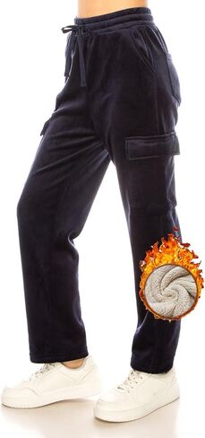 Women's Velvet Corduroy Cargo Pocket Jogger Sweat Pant Straight Leg Premium Pants in Kuwait