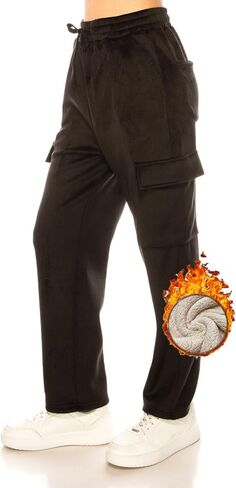 Women's Velvet Corduroy Cargo Pocket Jogger Sweat Pant Straight Leg Premium Pants in Kuwait