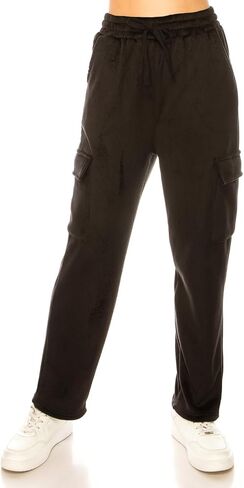 Women's Velvet Corduroy Cargo Pocket Jogger Sweat Pant Straight Leg Premium Pants in Kuwait