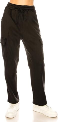 Women's Velvet Corduroy Cargo Pocket Jogger Sweat Pant Straight Leg Premium Pants in Kuwait