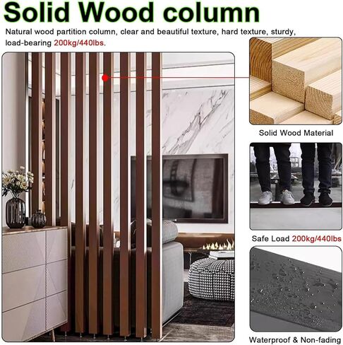 Tall Wooden Room Divider - 3ft to 8ft Privacy Screen, Floor-to-Ceiling Partition for Living Room, Office, Restaurant Decor - 2 pcs, Modern Slats Design (90cm/35.4") in Saudi Arabia