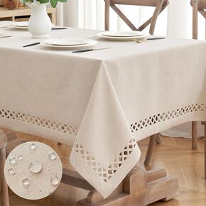 Miulee Natural Polyester Bolyester Rectangle Tableoth مع قواطع زخرفية مقاومة للماء مقاومة للبقعة مقاومة للقطعة قماش مائدة مزرعة للملاحقة لتخييم حفلات الطعام ، 52 × 70 بوصة in Kuwait