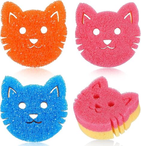 4 PCS Cat مزدوج تنظيف الإسفنجات اللطيفة درجة حرارة حساسة غير خدش الغش للأطباق الإسفنج الأسرة السائبة الأسرة النظيفة الإسفنج متعدد الوظائف in Saudi Arabia