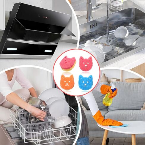 4 PCS Cat مزدوج تنظيف الإسفنجات اللطيفة درجة حرارة حساسة غير خدش الغش للأطباق الإسفنج الأسرة السائبة الأسرة النظيفة الإسفنج متعدد الوظائف in Saudi Arabia