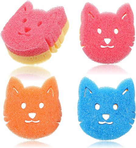 4 PCS Cat مزدوج تنظيف الإسفنجات اللطيفة درجة حرارة حساسة غير خدش الغش للأطباق الإسفنج الأسرة السائبة الأسرة النظيفة الإسفنج متعدد الوظائف in Saudi Arabia