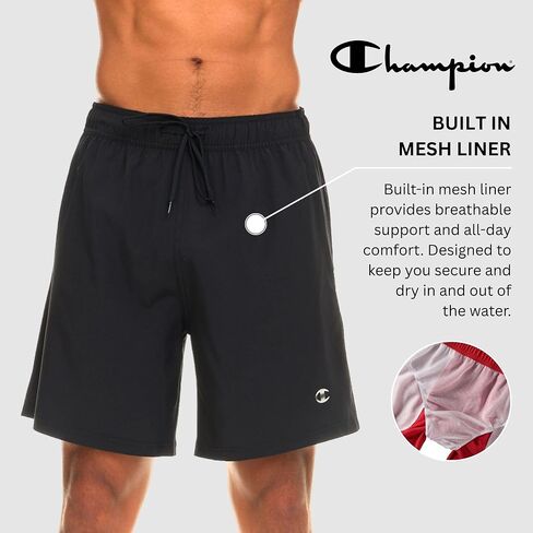 Champion Mens Swim Trunks with Mesh Liner, 7" Inseam Quick Drying Mens Bathing Suit, Board Shorts for Swimming and Beach in Kuwait