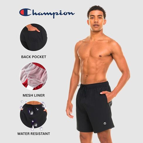 Champion Mens Swim Trunks with Mesh Liner, 7" Inseam Quick Drying Mens Bathing Suit, Board Shorts for Swimming and Beach in Kuwait
