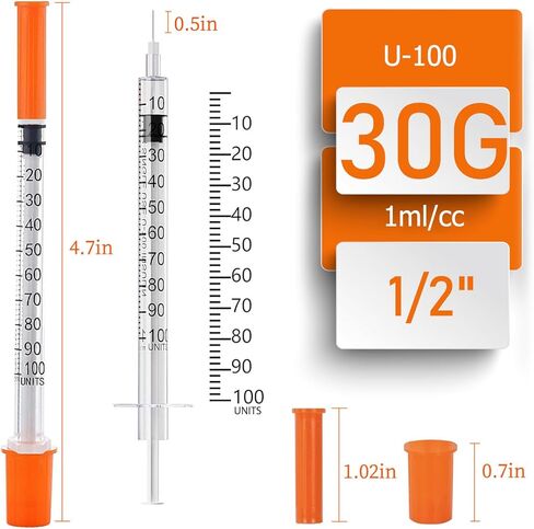 محاقن 1cc/ml مع إبرة 30 جرام 1/2 "(13 مم) ، مستلزمات المختبرات ، ملفوفة فردية ، حزمة من 30 (1cc 30g 1/2" -30pack) in Kuwait