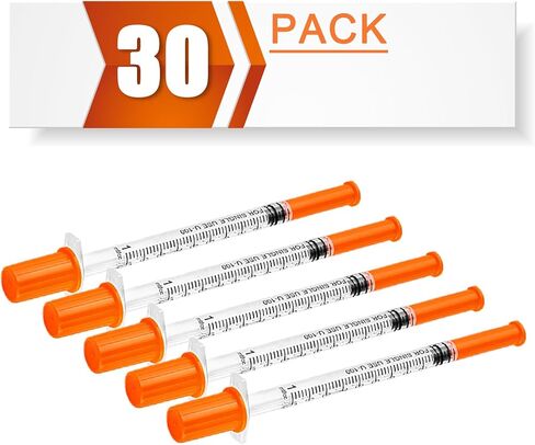 محاقن 1cc/ml مع إبرة 30 جرام 1/2 "(13 مم) ، مستلزمات المختبرات ، ملفوفة فردية ، حزمة من 30 (1cc 30g 1/2" -30pack) in Kuwait