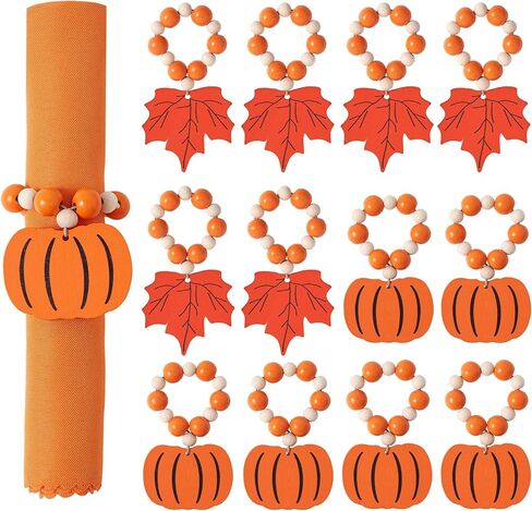Fall Thanksgiving Napkin Rings Set of 6- Fall Pumpkin Maple Leaf Napkin Holder, Fall Thanksgiving Napkin Rings for Table Decor, Wedding, Fall Banquet, Holiday, Dinner Party in Kuwait