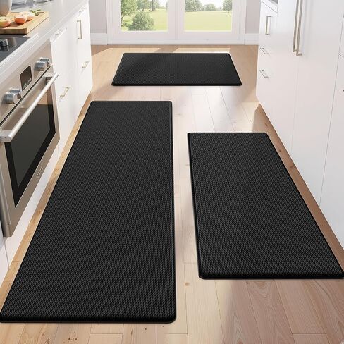حصيرة المطبخ Kitchenclouds للأرضية ، وسجاد المطبخ 3pcs ، والحصير المضاد للانزلاق للأرضية ، وحصيرة بالوعة المطبخ المقاومة للماء ، والوقوف المغطى بالوسادة والراحة للمكتب ، والأسود in Kuwait