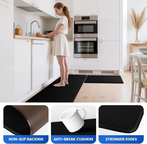 حصيرة المطبخ Kitchenclouds للأرضية ، وسجاد المطبخ 3pcs ، والحصير المضاد للانزلاق للأرضية ، وحصيرة بالوعة المطبخ المقاومة للماء ، والوقوف المغطى بالوسادة والراحة للمكتب ، والأسود in Kuwait