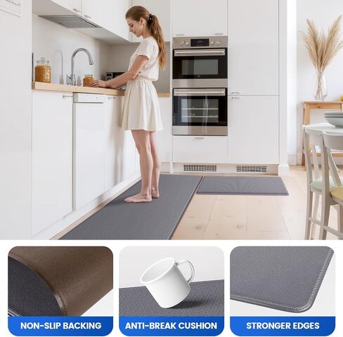 KitchenClouds Kitchen Mats for Floor,3PCS Kitchen Rugs,Non Slip Anti Fatigue Mats for Floor,Waterproof Kitchen Sink Mat,Cushioned Standing and Comfort Mats for Office,Black in Saudi Arabia