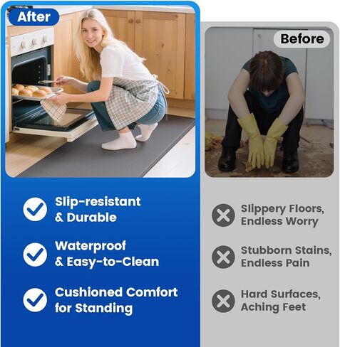 KitchenClouds Kitchen Mats for Floor,3PCS Kitchen Rugs,Non Slip Anti Fatigue Mats for Floor,Waterproof Kitchen Sink Mat,Cushioned Standing and Comfort Mats for Office,Black in Saudi Arabia