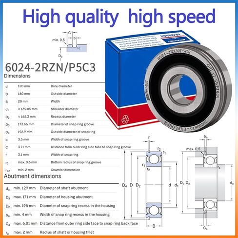 1Pcs Bearing 6024 6024-2RS 6024-2Z 6024-2ZN 6024NR 6024-2RSNR Deep Groove Ball Bearing(6024N-2RSP5C3) in Saudi Arabia