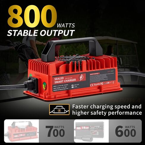 48 Volt Golf Cart Battery Charger, 15 AMP 48V Smart Golf Cart Charger for Club Car with 3-Pin Round Plug, 48v Golf Cart Charger for Lead Acid Battery, Fast Charging with LED Indicators & Protections in Kuwait