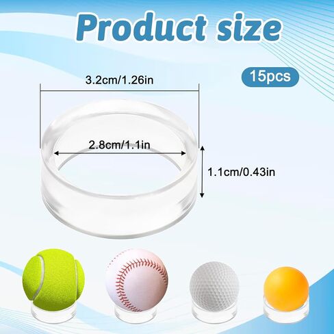 15Pcs Baseball Holder, Sphere Holders Ball Stand Baseball Stand for Display Clear Ring Acrylic Display Holders for Easter Eggs Golf Softball Tennis Ball Spheres Marbles Collections in Saudi Arabia