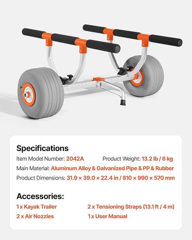 CART VEVOR KAYAK ، سعة تحميل 350 رطلاً ، عربة قوارب الكاياك مع إطارات PU قابلة للنفخ مقاس 12 بوصة وأشرطة وتجميعات وتفكك في ثوانٍ ، عربة تجديف لحمل الزوارق والزوارق in Saudi Arabia