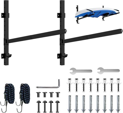 ​Kayak Storage Rack for Garage Wall Mount - Heavy L-Frame Holder with Anti-Slip Bungee & Complete Installation Kit, Supports 150LB (Fits Canoe/Paddle Board, Black)​​ (1PACK) in Saudi Arabia