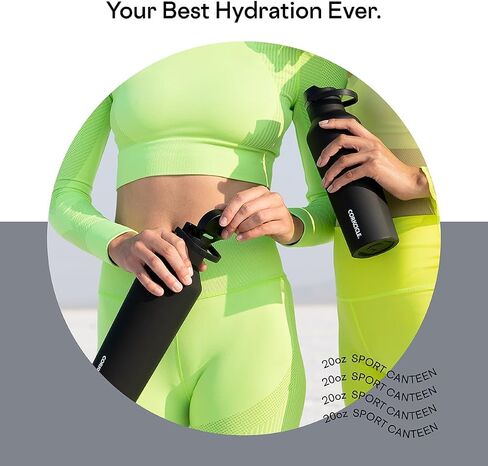 Corkcicle Sport Canteen - تبقي المشروبات الباردة 25 ساعة - زجاجة ماء من الفولاذ المقاوم للصدأ - ثلاثية المعزول - مقاومة للانسكاب - هدية شرب الصيف - تبقي مشروبات الجليد الباردة - 20 أوقية - رأس المطرقة in Kuwait