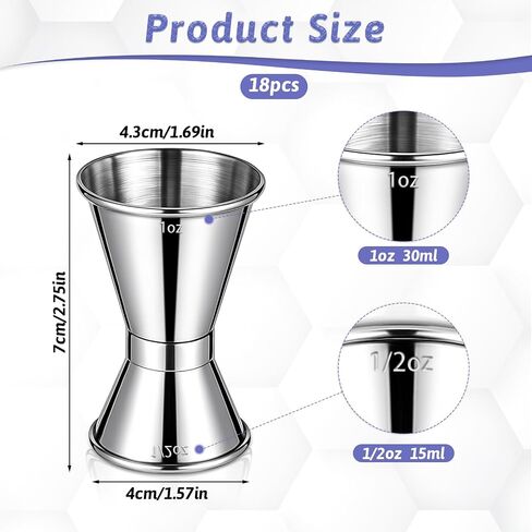 18 PCS Jigger for Bartending Cocktail ، 1/2oz 1 Oz Cocktail Cocktail Jigger Jigger Supplies for Home Bar Drink Attols Bartender in Saudi Arabia