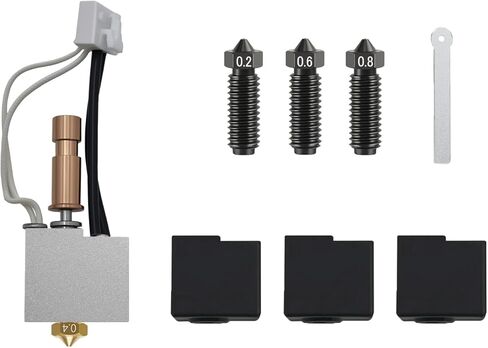 تحديث 0.4 مم تحديث HotEnd لـ Kobra S1 Combo من الفولاذ المقاوم للصدأ طباعة الفولاذ المقاوم للصدأ مجموعة الفوهة الساخنة الصلبة مع علبة تغطية السيليكون الإضافية والفوهات (0.2 مم/0.6 مم/0.8 مم) ، ل anycubic Kobra S1 in Kuwait