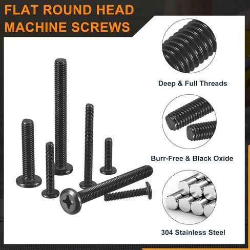 uxcell 25Pcs M4-0.7 x 8mm Flat Round Head Machine Screws, 304 Stainless Steel Phillips Drive Machine Screw, Full Thread, Black Oxide, Furniture Screw Connection Bolt Screw in Saudi Arabia