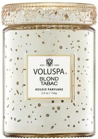 Voluspa Blond Tabac Candle | Small Glass Jar | 5.5 Oz. | 50 Hour Burn Time | Hand-Poured Coconut Wax + All Natural Wicks for a Clean Burn | Vegan | Poured in The USA in Saudi Arabia