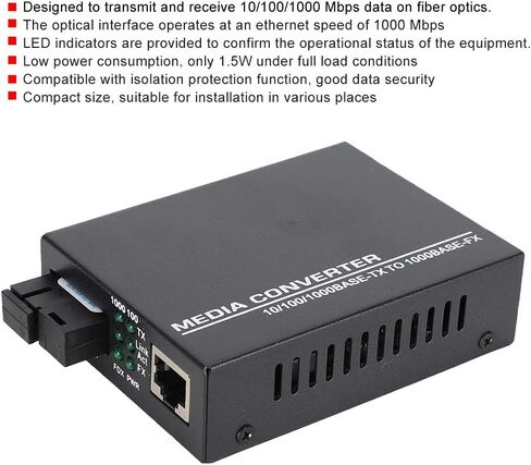 Acouto 1000Mbps Gigabit Ethernet Fiber Optic Media Converter with External Power Supply, Compact Design for Reliable Data Transmission (US Plug) in Saudi Arabia