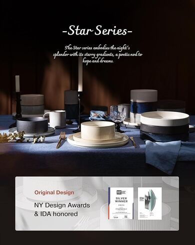 Famiware Star Stoneware Dinnerware Set, Reactive Glaze Plates & Bowls for 4 in Saudi Arabia