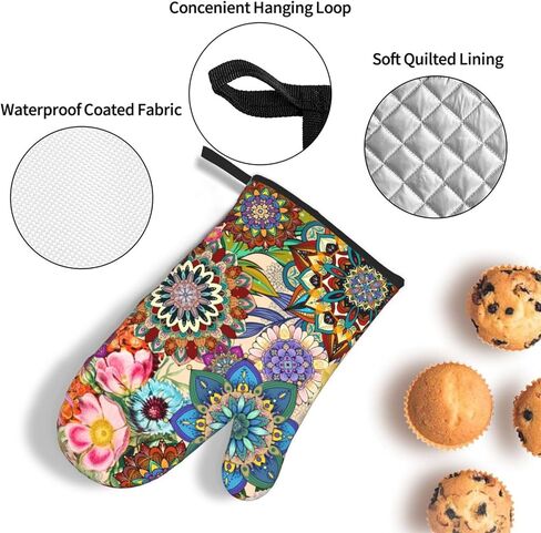 Boho Floral Oven Mitts and Pot Holders Sets of 3, Heat Resistant Non Slip Colorful Flowers Kitchen Gloves Hot Pads, Chef Cooking Baking Gifts for Women Bakers, Kitchen Gifts for Cooking Lover Cooks in Saudi Arabia
