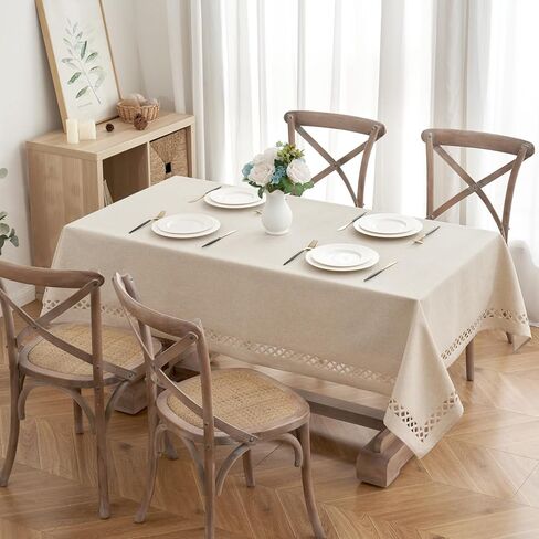 MIULEE Natural Thick Polyester Rectangle Tablecloth with Decorative Cutouts Waterproof Stain Resistant Table Cloth Farmhouse Table Cover for Thanksgiving Dining Party Camping, 52 x 70 inch in Saudi Arabia