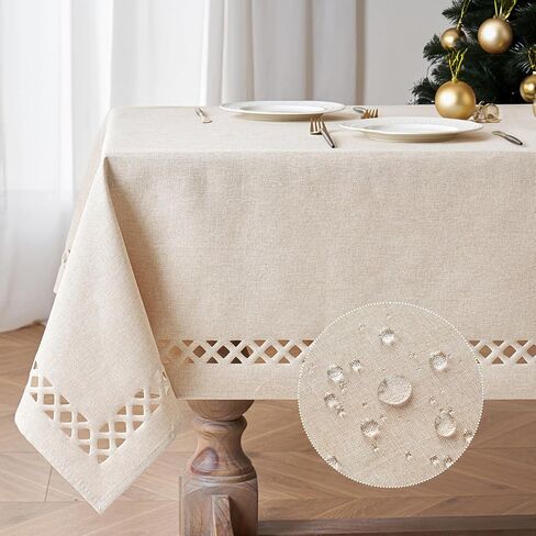 MIULEE Natural Thick Polyester Rectangle Tablecloth with Decorative Cutouts Waterproof Stain Resistant Table Cloth Farmhouse Table Cover for Thanksgiving Dining Party Camping, 52 x 70 inch in Saudi Arabia