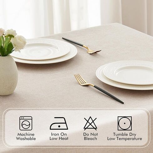 MIULEE Natural Thick Polyester Rectangle Tablecloth with Decorative Cutouts Waterproof Stain Resistant Table Cloth Farmhouse Table Cover for Thanksgiving Dining Party Camping, 52 x 70 inch in Saudi Arabia