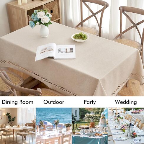 MIULEE Natural Thick Polyester Rectangle Tablecloth with Decorative Cutouts Waterproof Stain Resistant Table Cloth Farmhouse Table Cover for Thanksgiving Dining Party Camping, 52 x 70 inch in Saudi Arabia