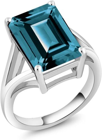 Gem Stone King 5-10 CTTW Gemstone Birthstone Solitaire خاتم الخطوبة للنساء | 925 الفضة الاسترليني | 14x10mm قطع الزمرد | رنين الوعد الذكرى السنوية للنساء | متاح في الحجم 5-9 in Saudi Arabia