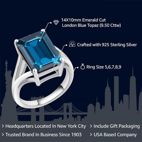 Gem Stone King 5-10 CTTW Gemstone Birthstone Solitaire خاتم الخطوبة للنساء | 925 الفضة الاسترليني | 14x10mm قطع الزمرد | رنين الوعد الذكرى السنوية للنساء | متاح في الحجم 5-9 in Saudi Arabia