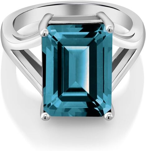 Gem Stone King 5-10 CTTW Gemstone Birthstone Solitaire خاتم الخطوبة للنساء | 925 الفضة الاسترليني | 14x10mm قطع الزمرد | رنين الوعد الذكرى السنوية للنساء | متاح في الحجم 5-9 in Saudi Arabia