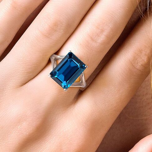 Gem Stone King 5-10 CTTW Gemstone Birthstone Solitaire خاتم الخطوبة للنساء | 925 الفضة الاسترليني | 14x10mm قطع الزمرد | رنين الوعد الذكرى السنوية للنساء | متاح في الحجم 5-9 in Saudi Arabia