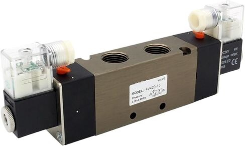 4V420-15 5 Way 2 Position Pneumatic Flow Adjust Solenoid Valve Electric Magnetic Valve DC24V DC12V AC110 AC220V with fittings(4V420-15 AC110V) in Saudi Arabia