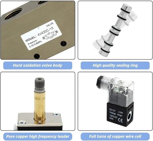 4V430C-15 4V430E-15 4V430P-15 AC220V 5 Ports 3 Position Dual Solenoid Pneumatic Air Valve 1/2" BSPT DC12V 24V 220V with fittings(4V430E-15 AC220V) in Saudi Arabia