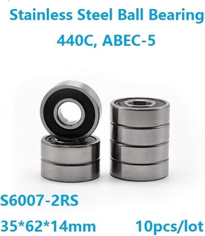 10pcs/Lot S6007-2RS S6007RS ABEC-5 الفولاذ المقاوم للصدأ 35 × 62 × 14 مم محمل كرة مزدوجة الغطاء المطاطي 35 * 62 * 14MM in Saudi Arabia