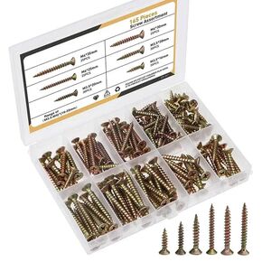 165-Piece Self Tapping Screw Assortment Set, 1.6 CM - 1 3/8 in, Countersunk Head, Wood Screws, Zinc Plate Carbon Steel, Phillips Head, DIY, Durable Organizer Box in Saudi Arabia