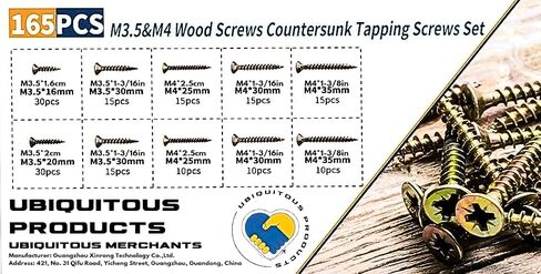 165-Piece Self Tapping Screw Assortment Set, 1.6 CM - 1 3/8 in, Countersunk Head, Wood Screws, Zinc Plate Carbon Steel, Phillips Head, DIY, Durable Organizer Box in Saudi Arabia