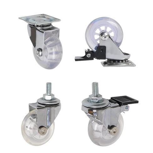 4 Pieces/lot 2 inch casters PU Transparent Crystal Wheel with Brake Furniture Universal Multi-Specification Cabinet Pull(2 Inch-Flat-Brake) in Saudi Arabia