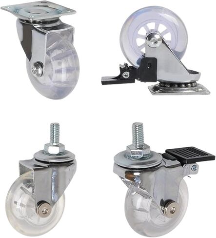 4 Pieces/lot 2 inch casters PU Transparent Crystal Wheel with Brake Furniture Universal Multi-Specification Cabinet Pull(2 Inch-Flat-Brake) in Saudi Arabia