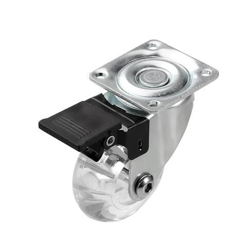 (Pack of 4) 3-inch casters PU Transparent Crystal Wheel with Brake Furniture Universal Multi-Specification Cabinet Pull(3 Inch-Flat) in Saudi Arabia
