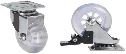 (Pack of 4) 3-inch casters PU Transparent Crystal Wheel with Brake Furniture Universal Multi-Specification Cabinet Pull(3 Inch-Flat) in Saudi Arabia