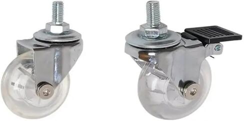 (Pack of 4) 3-inch casters PU Transparent Crystal Wheel with Brake Furniture Universal Multi-Specification Cabinet Pull(3 Inch-Flat) in Saudi Arabia