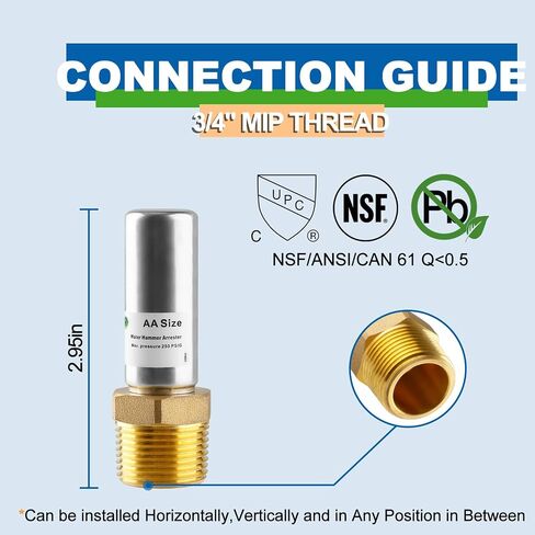 2pcs Stainless Steel Water Hammer Arrestor, 3/4 Inch MHT Straight Hammer Arrestor,Male Hose Thread Connection in Saudi Arabia